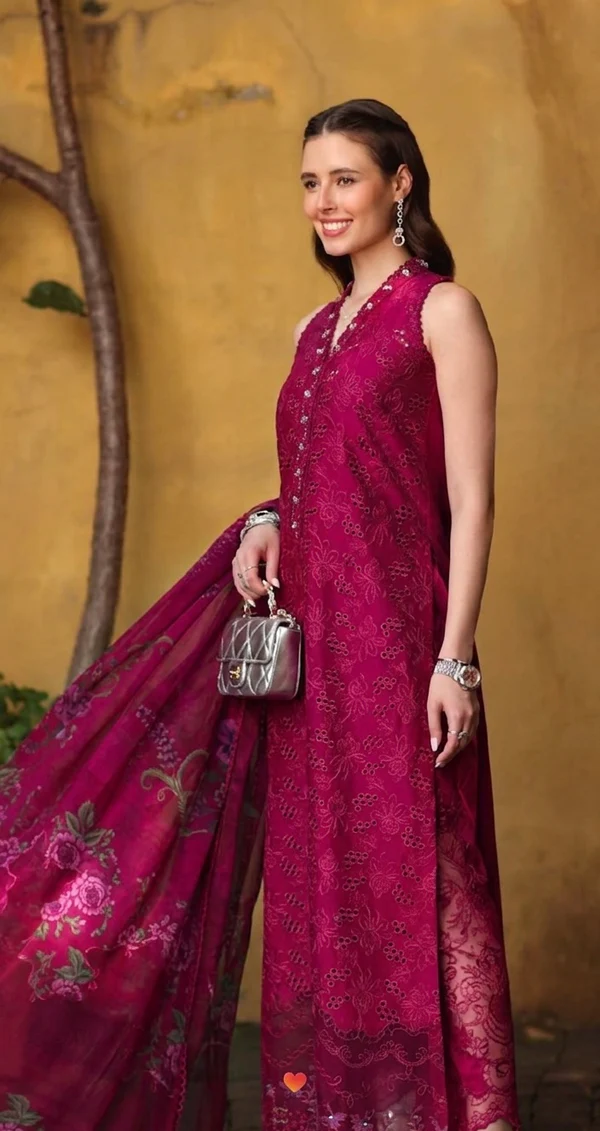 Noor Luxury  Schiffli Laserkari ’26 – Vol 2 by Saadia Asad ||D4 -Fuchia Elegance